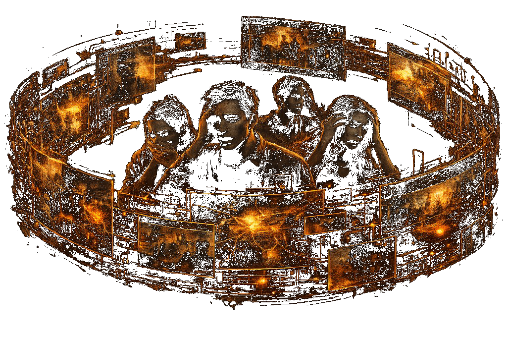 Cubist illustration of people confused by manipulated images